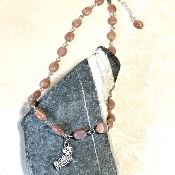 Peach Moonstone Adjustable Choker, Dog Person Paw Print Pendant+Genuine Gemstone - Picture 6 of 15